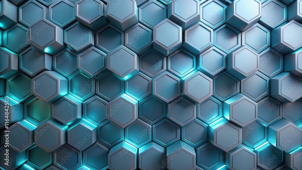Fototapeta premium Abstract Teal Hexagonal Geometric Pattern with Illuminated Edges