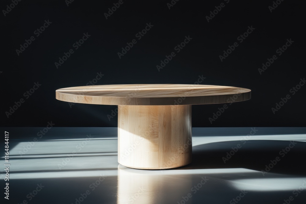 Modern Minimalist Round Wooden Coffee Table Design in Studio Setting Sunlit Modern Minimalist Round Wooden Coffee Table Design in Studio Setting Sunlit