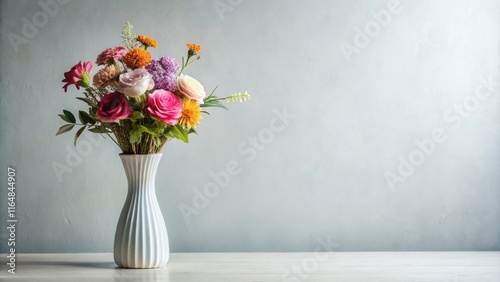 Wallpaper Mural Vibrant floral arrangement in a sleek white vase on a pristine wooden surface against a textured backdrop Torontodigital.ca