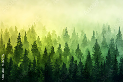 Misty Evergreen Forest Watercolor Illustration