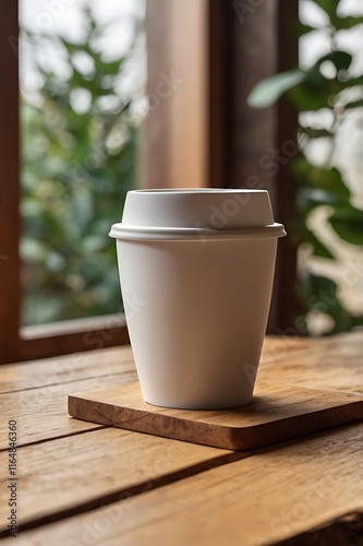 Wallpaper Mural Clean, Realistic Mockup Of A Coffee Cup With A Smooth Matte Finish, Sitting On A Wooden Table With Soft Natural Lighting And Minimal Background Torontodigital.ca