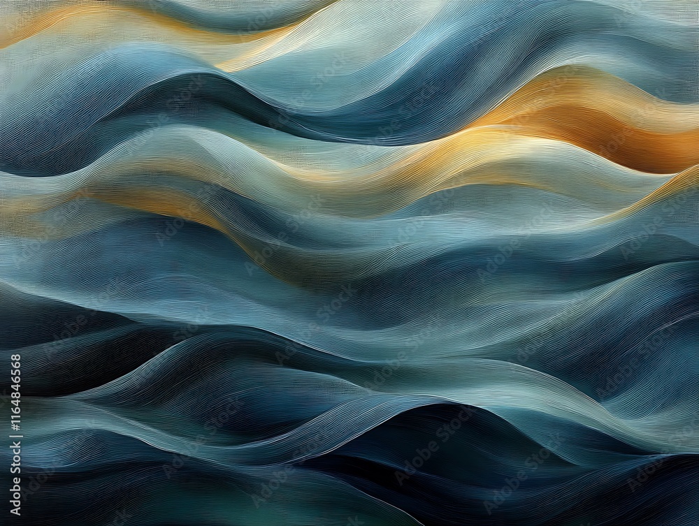 Fototapeta premium Abstract Blue And Gold Wavy Lines Art