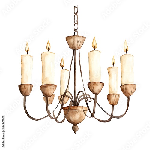 Wallpaper Mural Watercolor painting of an elegant antique chandelier with lit candles. Torontodigital.ca