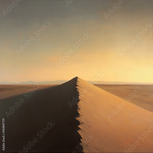 A painting of a desert with a sand dune that is shaped like a triangle photo