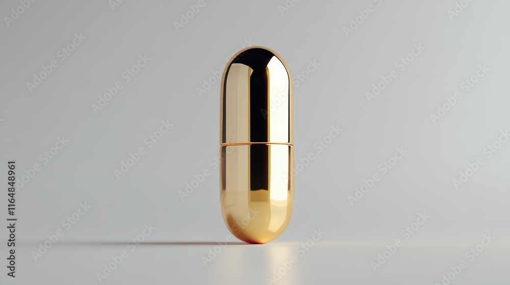 Elegant and Shiny Gold Capsule on Smooth Surface With Soft Shadows, Perfect for Health and Wellness Concepts, Beauty Products, or Luxury Packaging Displays Elegant and Shiny Gold Capsule on Smooth Surface With Soft Shadows, Perfect for Health and Wellness Concepts, Beauty Products, or Luxury Packaging Displays