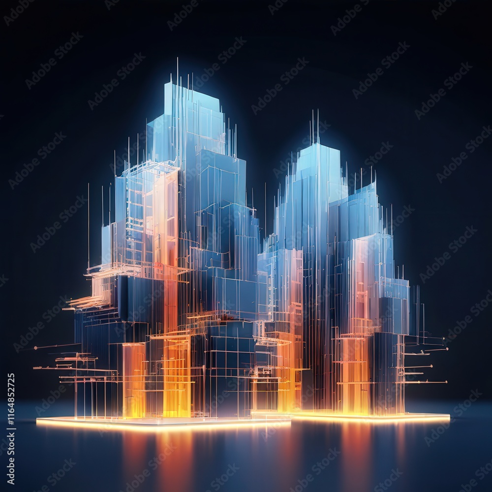 Obraz premium the AI Image Generator, Architectural Blueprint Design of Modern Glass Building