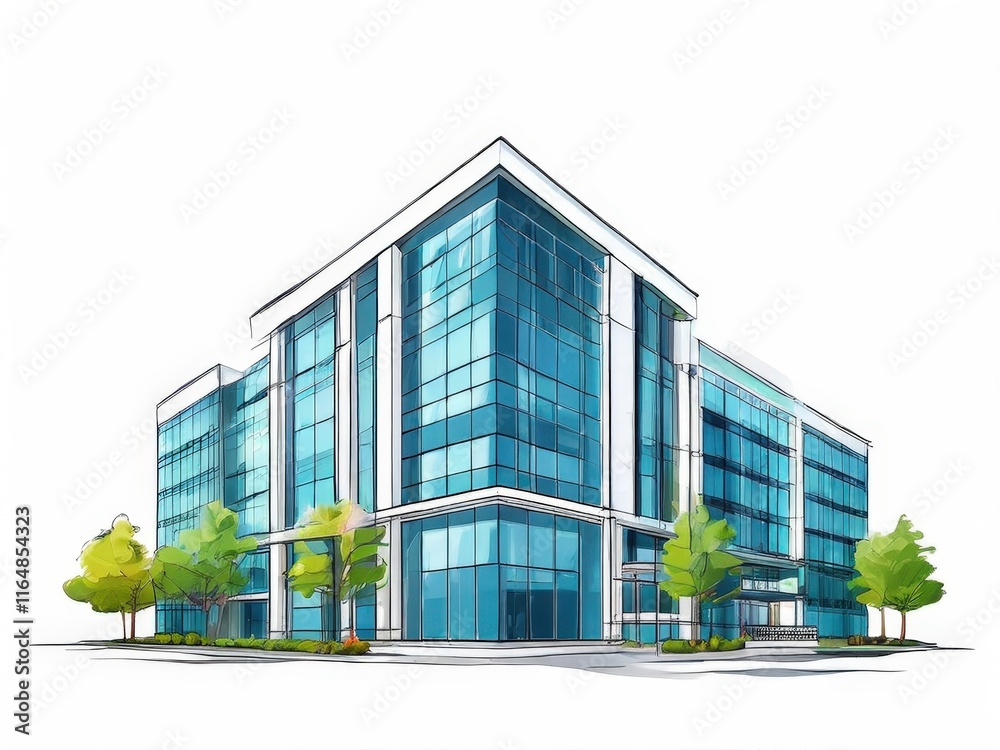 Fototapeta premium the AI Image Generator, Office Building With Trees and Urban Architecture Design