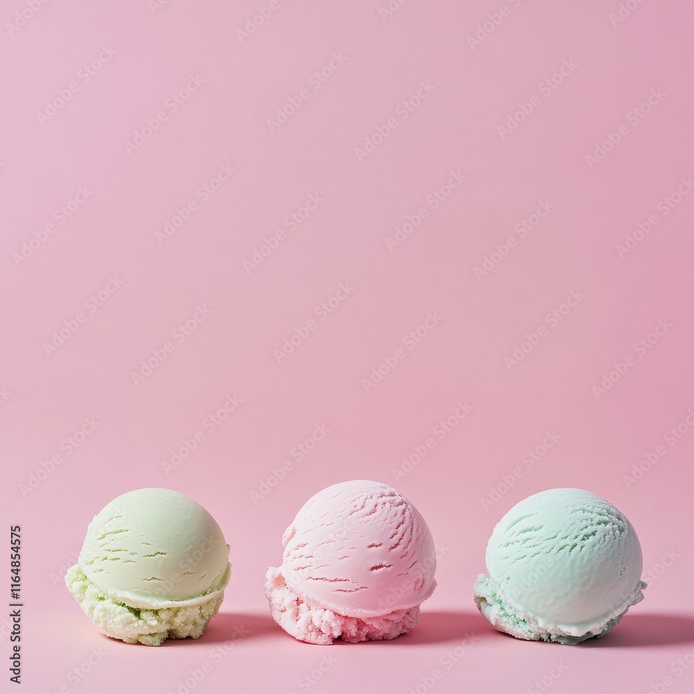 Three pastel ice cream scoops on pink. (2) Three pastel ice cream scoops on pink. (2)
