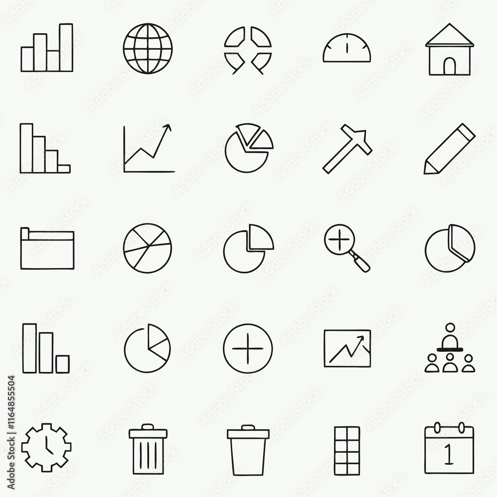 A professional icon set featuring line art A professional icon set featuring line art