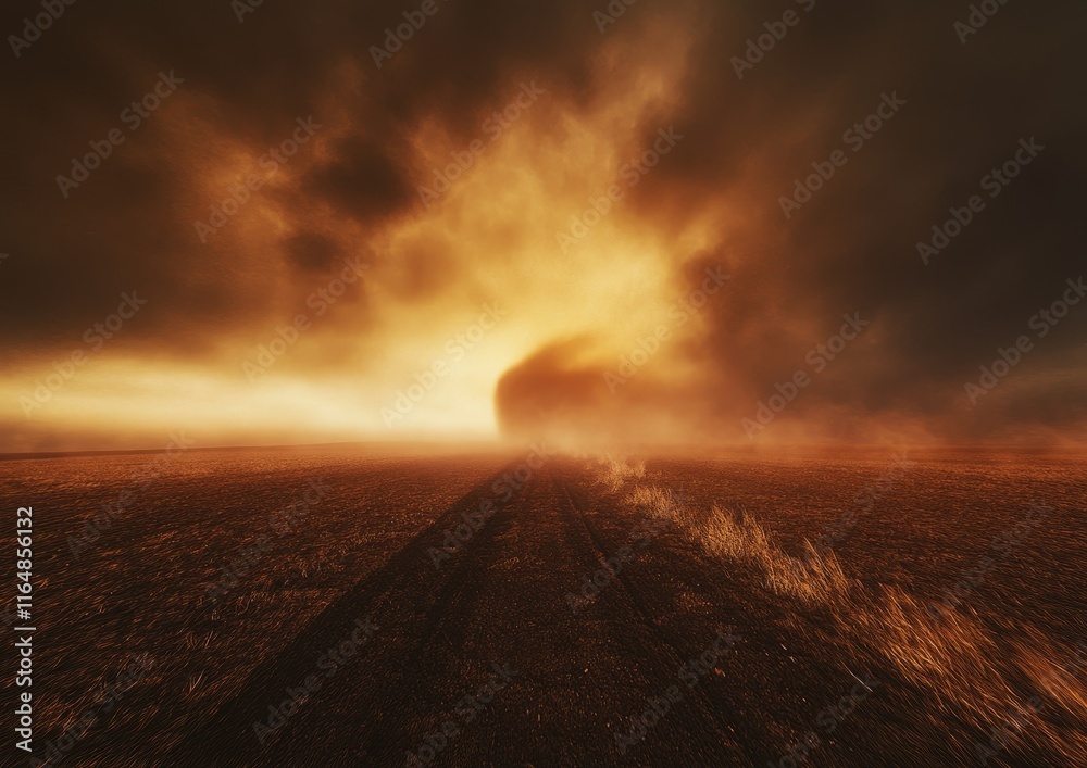 Mystical sunset over foggy field, dramatic sky. Mystical sunset over foggy field, dramatic sky.