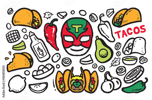 Beef Tacos doodles, mexican food