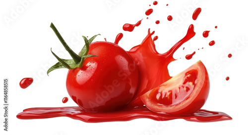 Tomato ketchup sauce splashes or red liquid tomato juice On Transparent Background Png photo