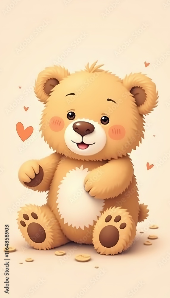 Fototapeta premium Teddy bear surrounded by cookies and hearts with a joyful smile.