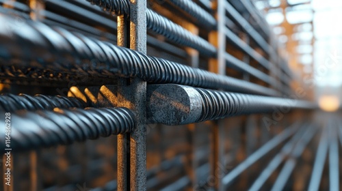 Rows of steel bars being bundled and wrapped by automated systems for efficient storage and shipping.