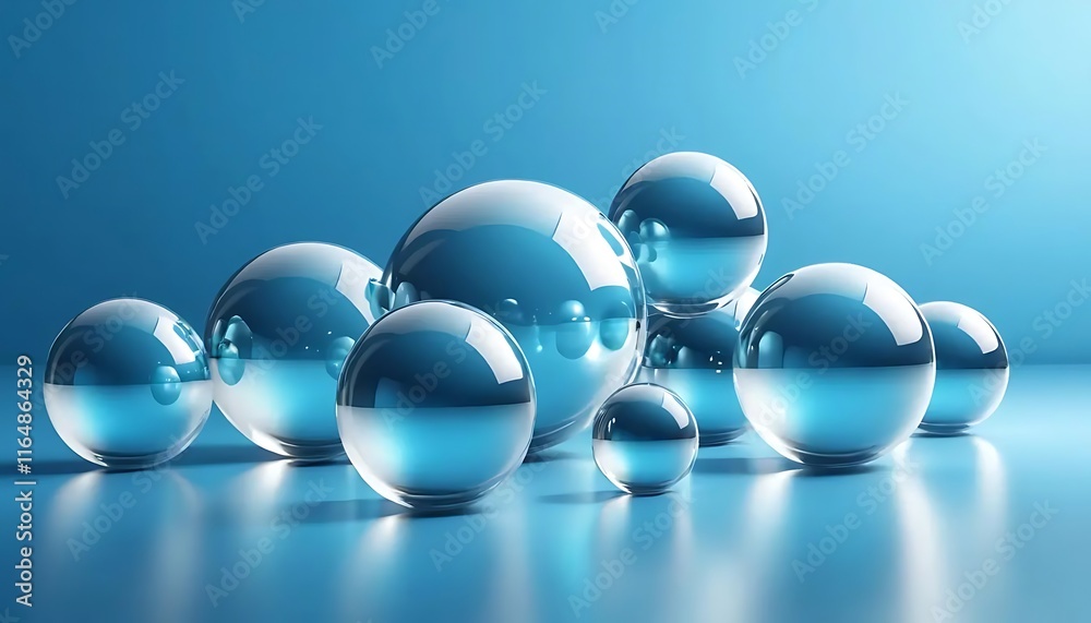Glass spheres arranged on a blue background Glass spheres arranged on a blue background