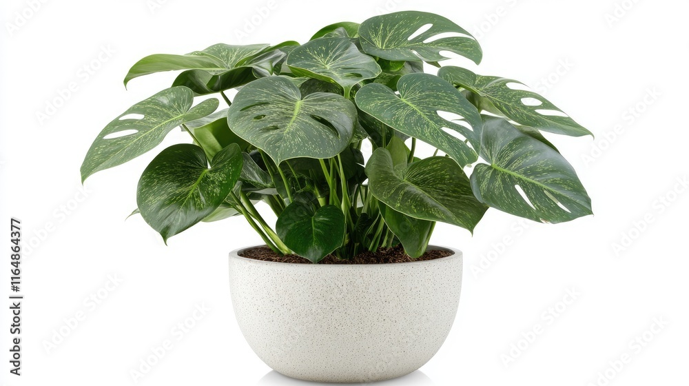 A Monstera plant in a modern pot, isolated on a white background, highlighting its iconic leaves and minimalist design A Monstera plant in a modern pot, isolated on a white background, highlighting its iconic leaves and minimalist design