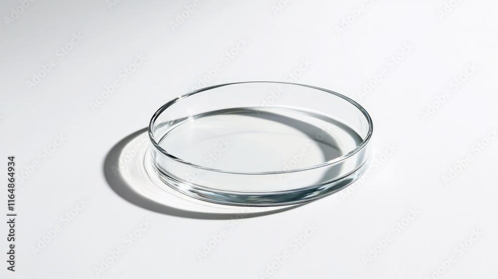 A petri dish from the side, placed on a clean white backdrop, showcasing its perfect circular form and reflecting the simplicity of scientific study A petri dish from the side, placed on a clean white backdrop, showcasing its perfect circular form and reflecting the simplicity of scientific study