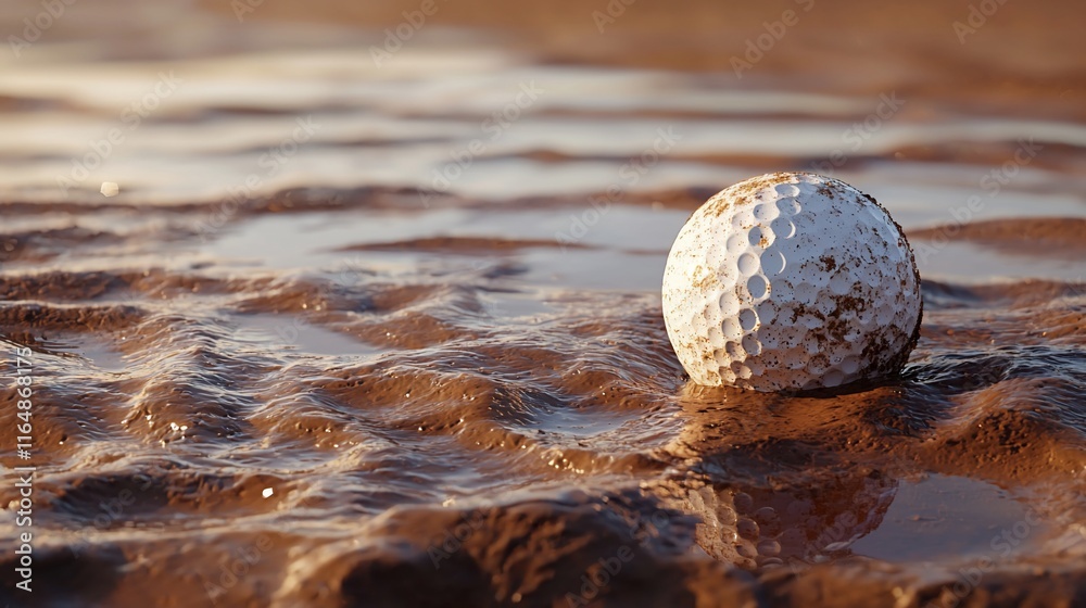 Dirty golf ball in mud and water. Dirty golf ball in mud and water.