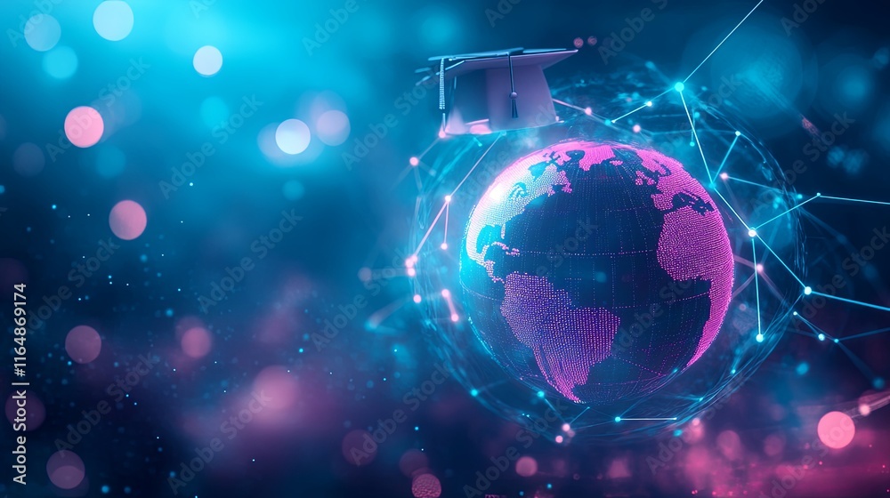 Obraz premium virtual classroom dynamics, Dynamic Classroom Learning with Global Connectivity, Blur Background