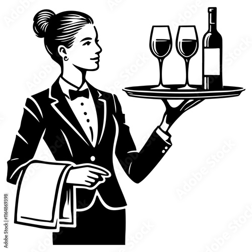 Waitress Balancing a Wine Tray.