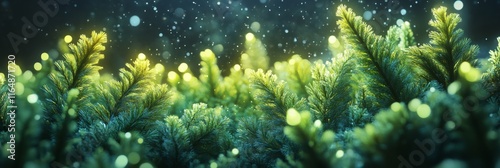Digitally Enhanced Evergreens: Futuristic 3D Illustration of Glowing Plants in Cartoon Style, Perfect for Isolated Campaigns