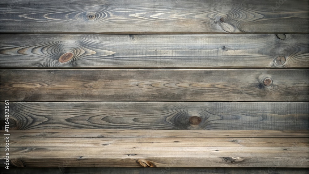 Fototapeta premium Rustic Wooden Background with Horizontal Planks and Empty Shelf for Product Display