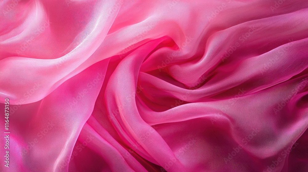 Obraz premium A vibrant streak of pink fabric flowing in an abstract pattern, creating a dynamic and lively background with soft light and rich texture
