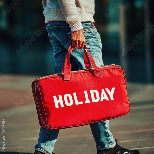 Holiday Travel Essentials: Oversized Red Suitcase & Planning Board Background photo