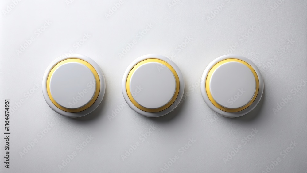 Fototapeta premium Three White Circular Buttons with Yellow Accents on a Light Gray Surface