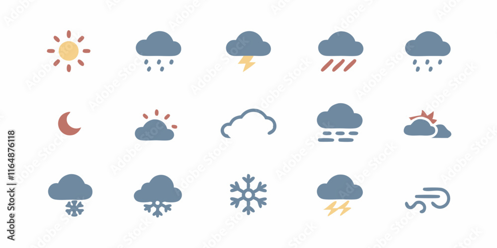Set of Icon Pack Weather color fill