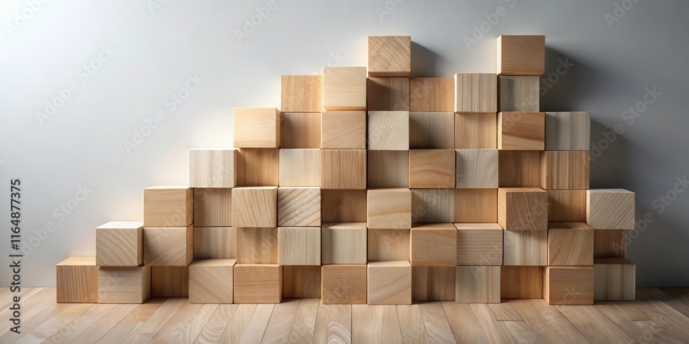 Abstract Wooden Cube Structure on Light Wood Floor Abstract Wooden Cube Structure on Light Wood Floor
