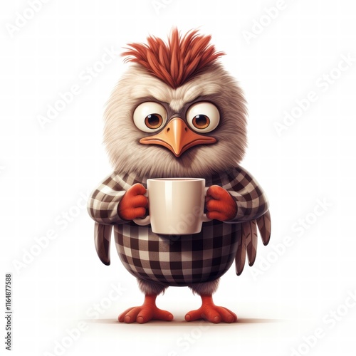 Grumpy Chick Coffee Mug Cartoon Illustration on white background photo