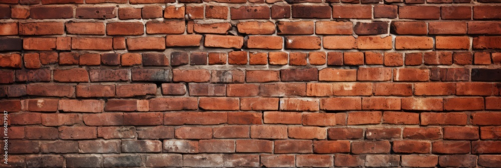 Fototapeta premium Vintage Red Brick Wall with Distressed Texture and Cracks, Ideal for Backgrounds, Architecture, or Urban Design Projects