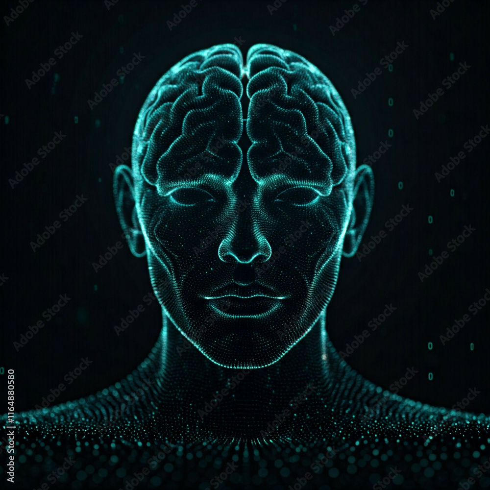Obraz premium abstract digital human brain ai artificial intelligence technology concept turquoise and black 3d rendering