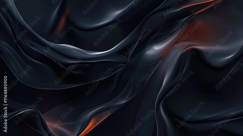 Fototapeta premium Abstract waves of dark fabric with subtle highlights and flowing textures.