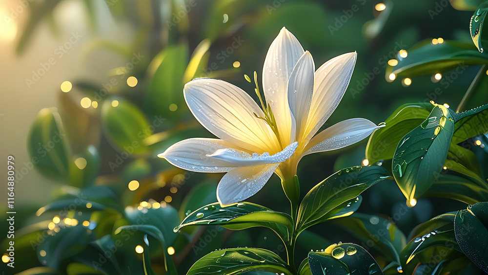 Fototapeta premium in the morning, a Kemboja flower is blooming beautifully, created by generative ai