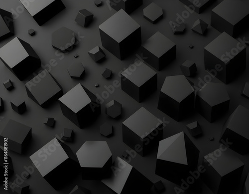 Black geometric 3d shapes backdrop. Abstract elegant background.