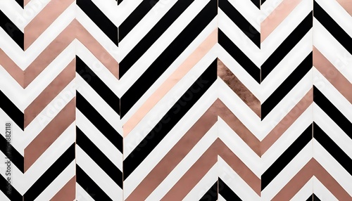 Abstract Rose Gold Black and White Chevron Pattern