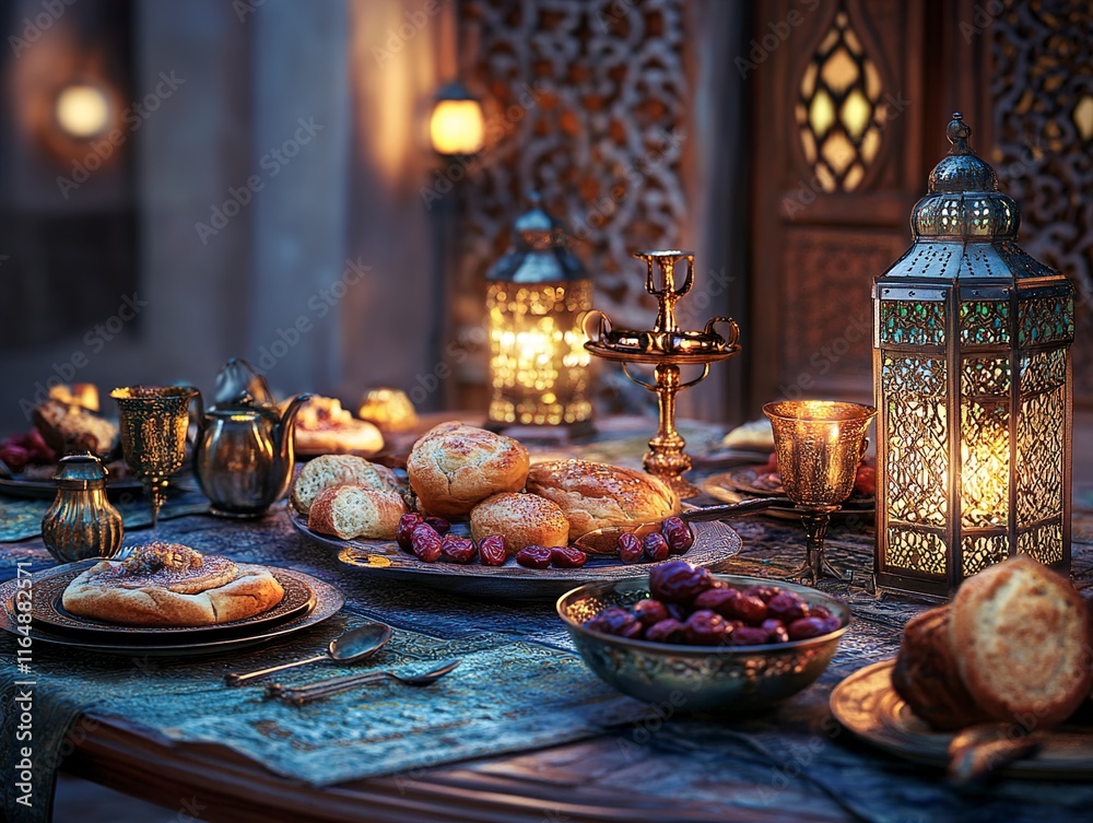 Ramadan Feast Traditional Middle Eastern Iftar Dinner Setting