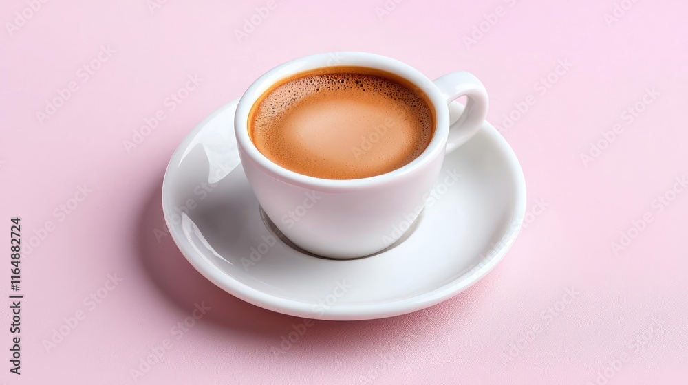 Minimal coffee concept. A steaming cup of coffee nestled on a saucer, set against a soft pink background. Minimal coffee concept. A steaming cup of coffee nestled on a saucer, set against a soft pink background.
