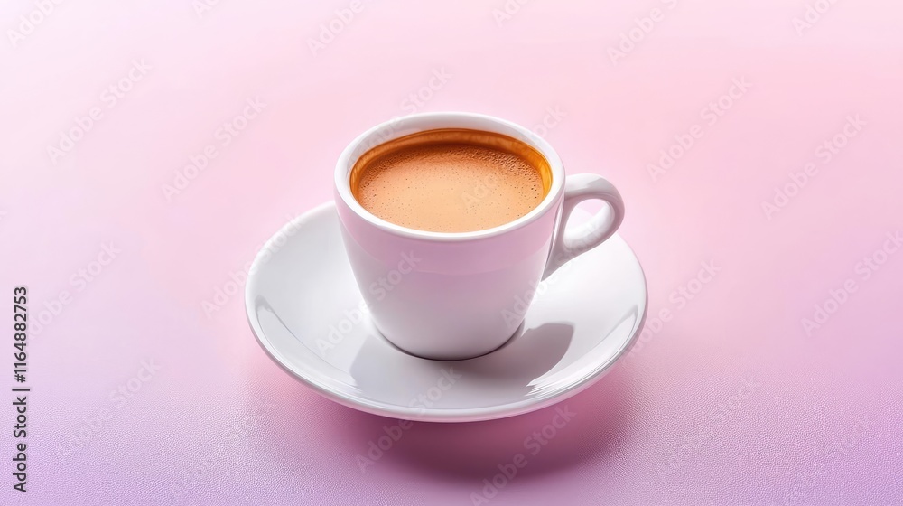 Minimal coffee concept. A steaming cup of coffee on a delicate saucer against a soft pastel backdrop. Minimal coffee concept. A steaming cup of coffee on a delicate saucer against a soft pastel backdrop.