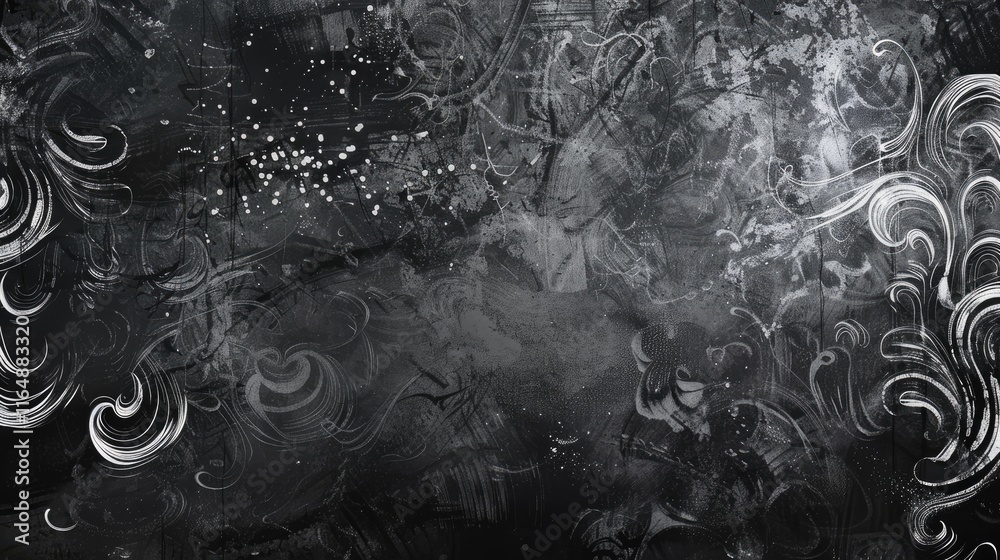Abstract black and white design with swirling patterns and texture. Abstract black and white design with swirling patterns and texture.