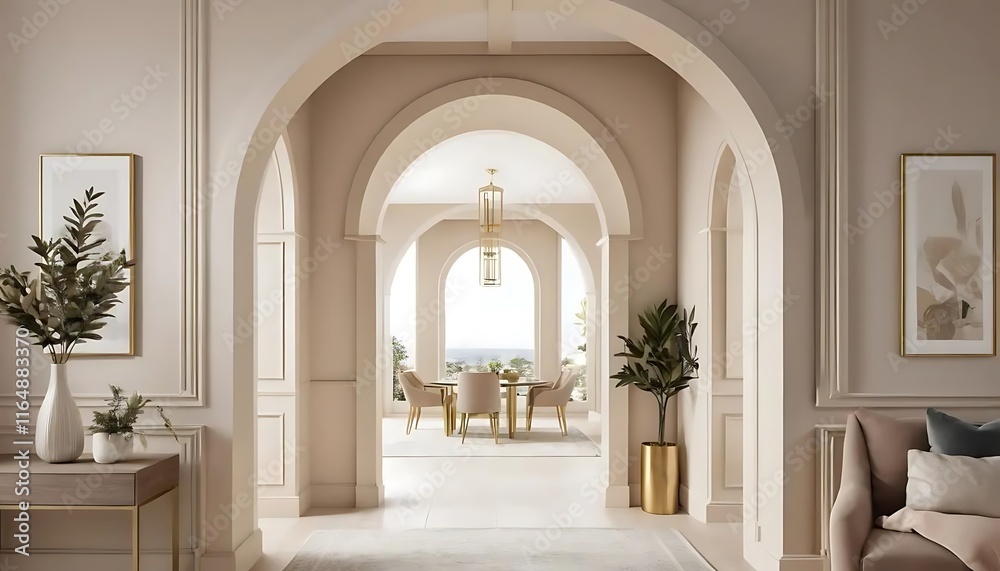 Obraz premium Elegant Interior Design Featuring Archways and Neutral Tones