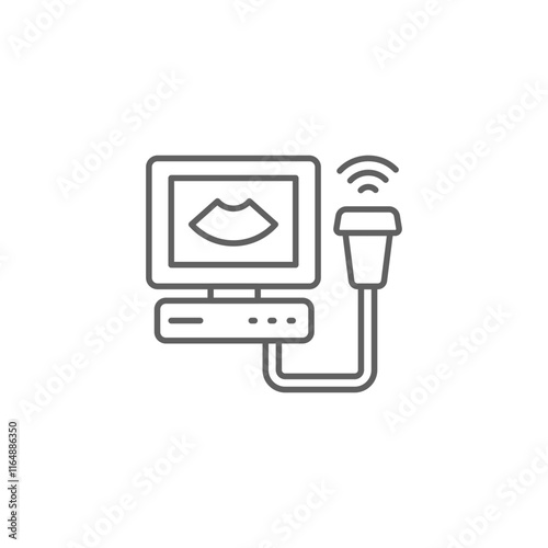 Ultrasound line icon. Simple outline style. Examination, sonography, heart, pictogram concept. Vector illustration isolated. Editable stroke. SVG