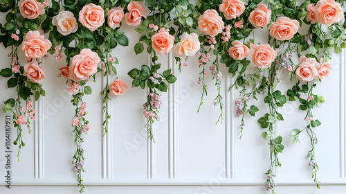 Peach Roses Floral Wall Background