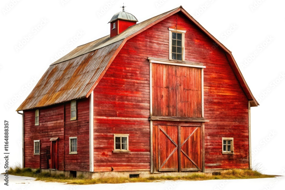 Rustic, isolated red barn, a classic farm scene in high resolution. Rustic, isolated red barn, a classic farm scene in high resolution.