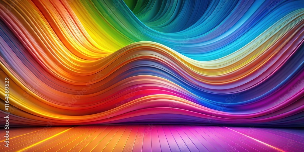 Abstract Colorful Swirling Waves with Vibrant Hues and Glossy Surface on a Sleek Floor Abstract Colorful Swirling Waves with Vibrant Hues and Glossy Surface on a Sleek Floor