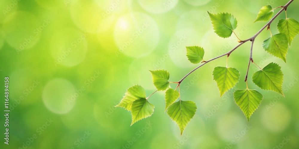 Vibrant Springtime Branch with Delicate New Green Leaves Against a Soft Bokeh Background Vibrant Springtime Branch with Delicate New Green Leaves Against a Soft Bokeh Background