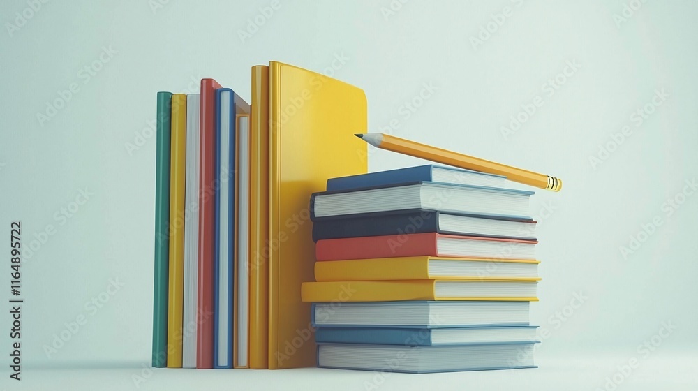 Colorful books, notebook, and pencil on white background. Colorful books, notebook, and pencil on white background.