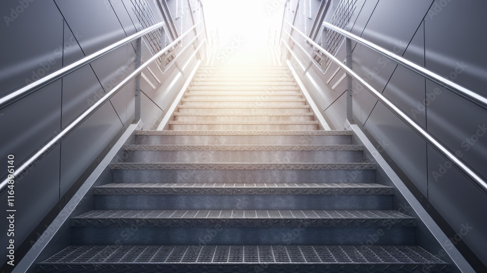 Metal staircase ascending towards a bright light Metal staircase ascending towards a bright light